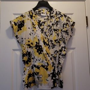 New York & Company yellow/black floral blouse